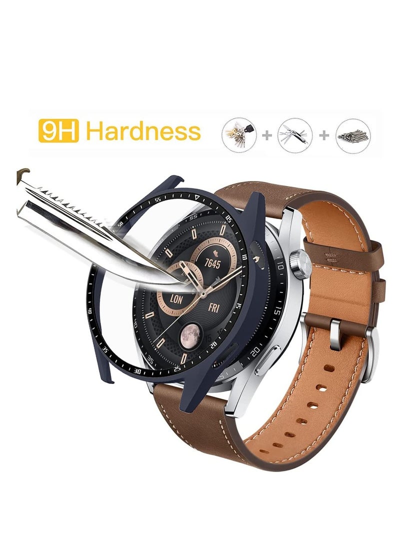 KASTWAVE - Case With Tempered Glass Screen Protector Compatible for Huawei Watch GT3 46mm, 9H Hardness 360 ° All-round Protective Cover Ultra-thin Protective PC Case Cover for With Scale(Blue) - Image 1