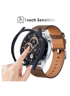 KASTWAVE Case With Tempered Glass Screen Protector Compatible for Huawei Watch GT3 46mm, 9H Hardness 360 ° All-round Protective Cover Ultra-thin Protective PC Case Cover for With Scale(Blue)  - Image 2
