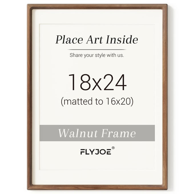 18 X 24 POSTER FRAME USASOURCED NATURAL WALNUT WOOD PICTURE FRAME WITH TEMPERED GLASS HANDCRAFTED ROUNDED CORNER 18X24 WOODEN FRAME MATTED TO 16X20 PHOTOS HORIZONTAL OR VERTICAL WALL MOUNTING
