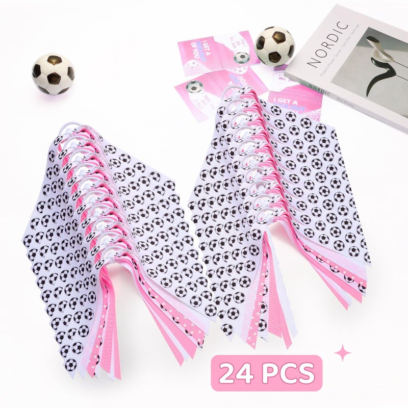 LiYiQ 24 Pcs Soccer Hair Accessories for Girls, Holder Streamer Elastics, Soccer Pink Hair Ties, Soccer Ribbon,Soccer Scrunchies for Girls Ponytail Holder Scrunchies Gifts - Image 4