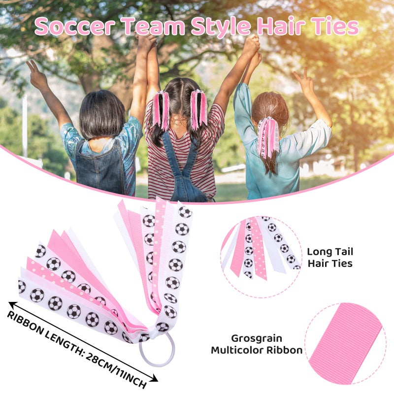 LiYiQ 24 Pcs Soccer Hair Accessories for Girls, Holder Streamer Elastics, Soccer Pink Hair Ties, Soccer Ribbon,Soccer Scrunchies for Girls Ponytail Holder Scrunchies Gifts - Image 2