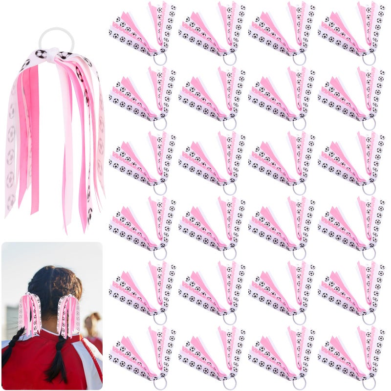 LiYiQ 24 Pcs Soccer Hair Accessories for Girls, Holder Streamer Elastics, Soccer Pink Hair Ties, Soccer Ribbon,Soccer Scrunchies for Girls Ponytail Holder Scrunchies Gifts - Image 1