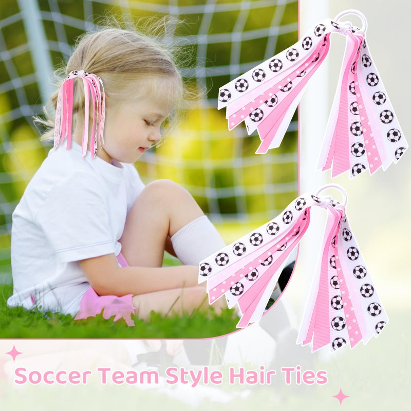 LiYiQ 24 Pcs Soccer Hair Accessories for Girls, Holder Streamer Elastics, Soccer Pink Hair Ties, Soccer Ribbon,Soccer Scrunchies for Girls Ponytail Holder Scrunchies Gifts - Image 3