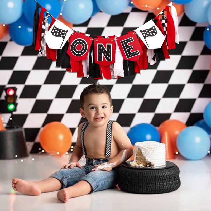 Muweol Racing Car One High Chair Banner - Racing Car First Birthday Party Decorations For Baby Fast One Birthday Party Decor - Image 3