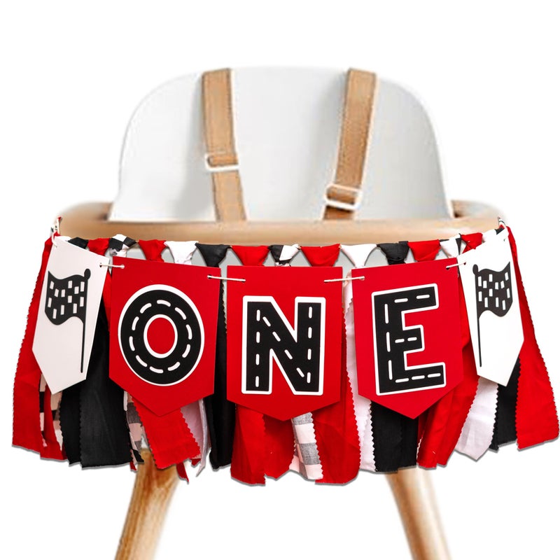Muweol Racing Car One High Chair Banner - Racing Car First Birthday Party Decorations For Baby Fast One Birthday Party Decor - Image 1