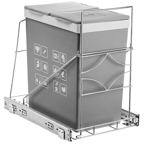Youeon Pull Out Trash Can Under Cabinet, Adjustable Stainless Steel Under Sink Trash Can Pull Out, Slide Out Garbage Shelf, Fit for 7-11 Gallon Trash Can(Not Included) - Image 1