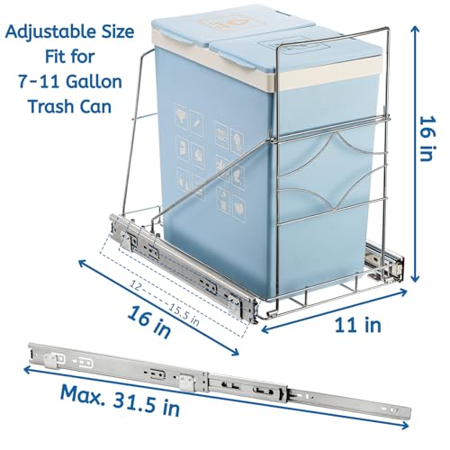 Youeon Pull Out Trash Can Under Cabinet, Adjustable Stainless Steel Under Sink Trash Can Pull Out, Slide Out Garbage Shelf, Fit for 7-11 Gallon Trash Can(Not Included) - Image 2