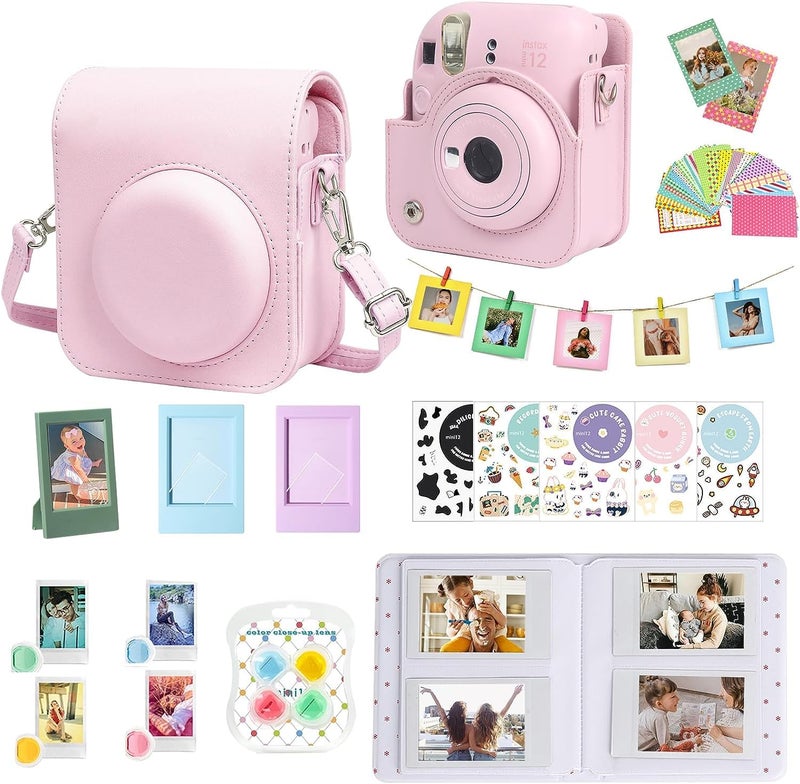 WOGOZAN Accessories Kit for Fujifilm Instax Mini 12 Instant Camera Case Album for Mini 3 Inch Film Color Filters Photo Album Frames Wall Hanging Frame DIY Sticker Blossom Pink - Image 2