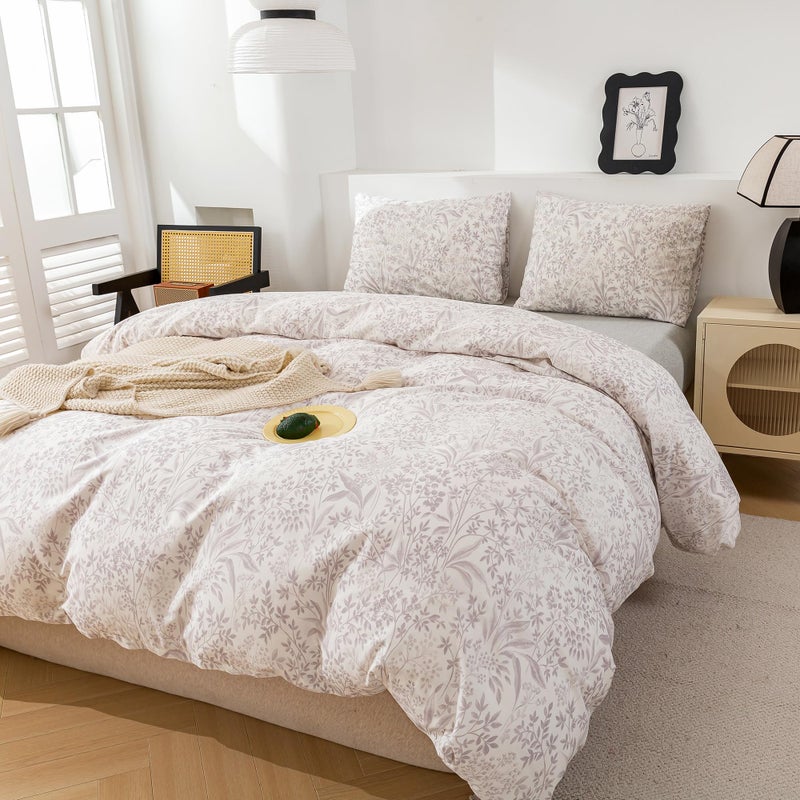 ECOCOTT Duvet Cover Queen Size Floral Pattern Printed Duvet Cover Set  Super Soft Comforter Quilt Cover with Zipper Closure 4 Ties - Image 3