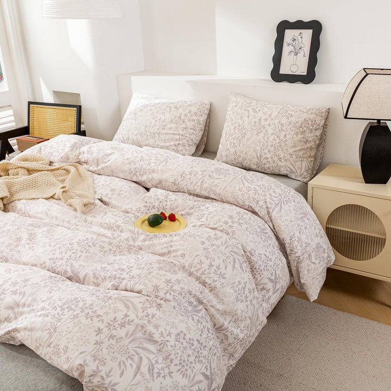 ECOCOTT Duvet Cover Queen Size Floral Pattern Printed Duvet Cover Set  Super Soft Comforter Quilt Cover with Zipper Closure 4 Ties - Image 5