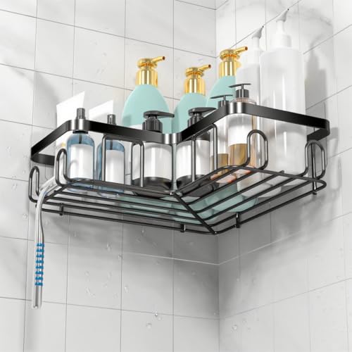 MOFOROCO 3-Pack Corner Shower Caddy Organizer Shelf, Organization with Soap Holder, Adhesive Shower Shelves Rustproof for Bathroom Shower Storage Basket Shower Accessories(Matte Black) (JLJ001) - Image 3