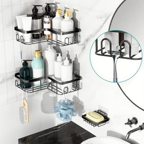 MOFOROCO 3-Pack Corner Shower Caddy Organizer Shelf, Organization with Soap Holder, Adhesive Shower Shelves Rustproof for Bathroom Shower Storage Basket Shower Accessories(Matte Black) (JLJ001) - Image 4