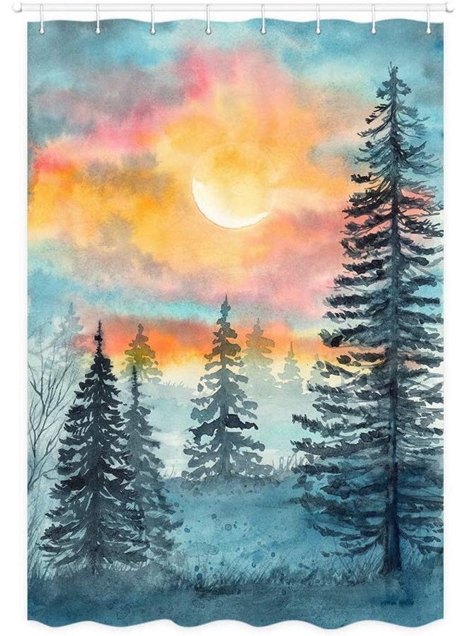 MERCHR Watercolor Forest Shower Curtain, Blue Woodland Grey Pine Coniferous Tree Country Natural Polyester Fabric Waterproof Bath Curtain, Landscape Bathroom Shower Curtains with Hooks, 47X64 inch - Image 3