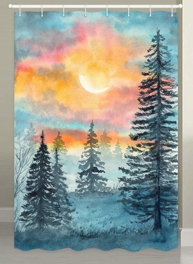 MERCHR Watercolor Forest Shower Curtain, Blue Woodland Grey Pine Coniferous Tree Country Natural Polyester Fabric Waterproof Bath Curtain, Landscape Bathroom Shower Curtains with Hooks, 47X64 inch - Image 2