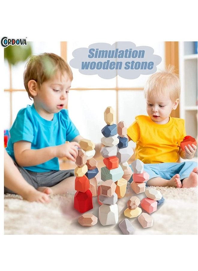Cordova 38 Pieces of Wooden Stacking Stones Games Wooden Building Block Lightweight Natural Colorful Toys for Preschool  - Image 4