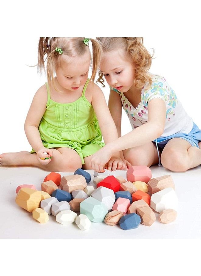 Cordova 38 Pieces of Wooden Stacking Stones Games Wooden Building Block Lightweight Natural Colorful Toys for Preschool  - Image 5