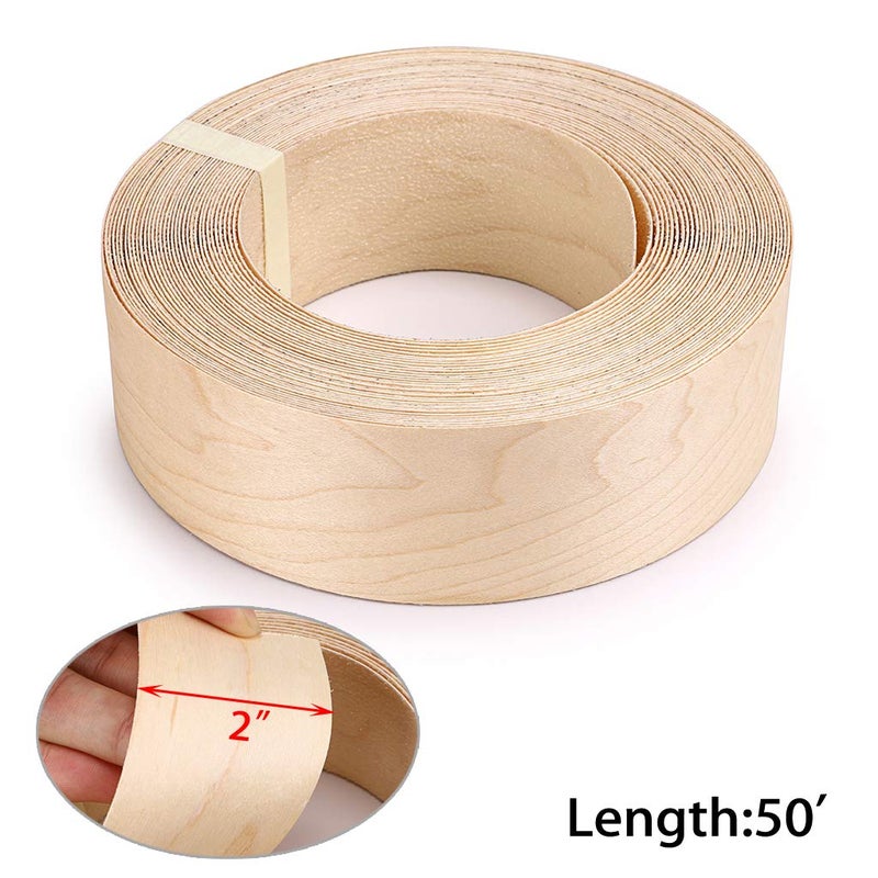Skelang Maple 2" x 50' Roll Wood Veneer Edge Banding Preglued Iron-On with Hot Melt Adhesive Edgebanding Flexible Wood Tape - Image 5