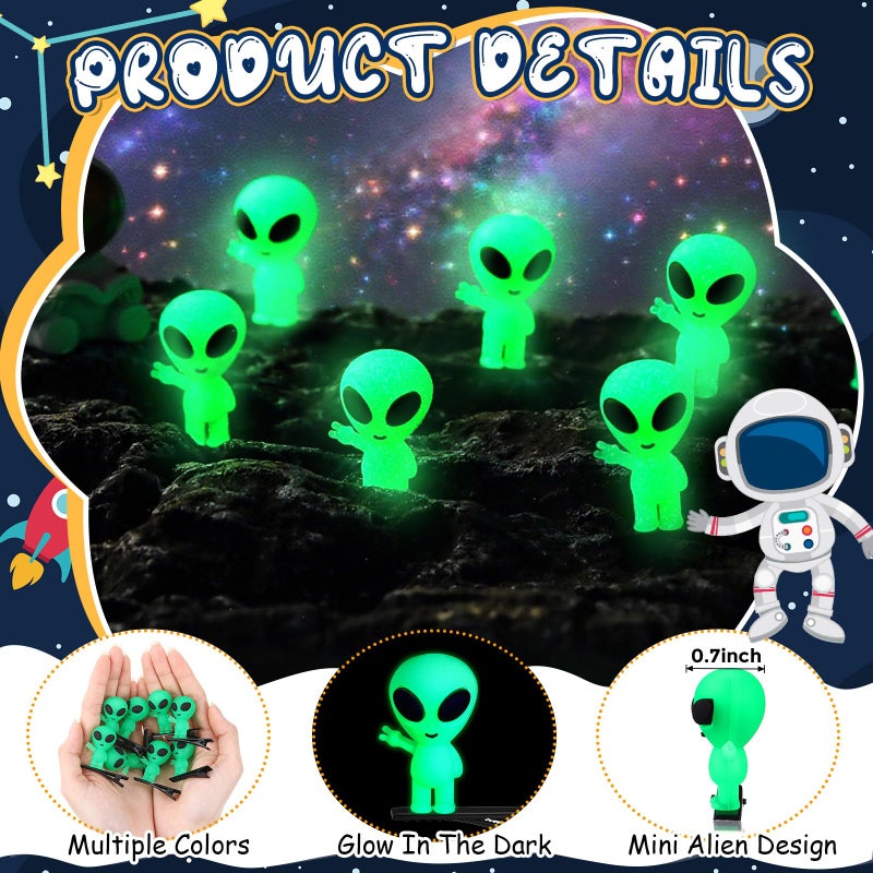 Luinabio 30 Pcs Mini Alien Glow in the Dark Hair Clips Alien Hairpins for Space Theme Party Funny Hair Clips Halloween Accessories for Rave Music Festival - Image 3