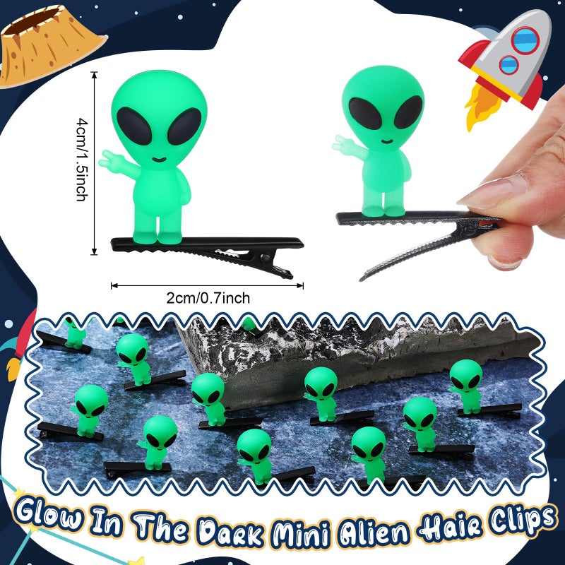 Luinabio 30 Pcs Mini Alien Glow in the Dark Hair Clips Alien Hairpins for Space Theme Party Funny Hair Clips Halloween Accessories for Rave Music Festival - Image 2