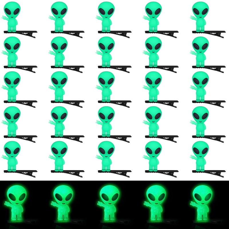 Luinabio 30 Pcs Mini Alien Glow in the Dark Hair Clips Alien Hairpins for Space Theme Party Funny Hair Clips Halloween Accessories for Rave Music Festival - Image 1