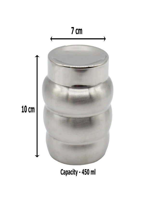 eKitchen Ribbed Small Size - 450 ml Steel Fridge Container, Tea Coffee & Sugar Container, Utility Box, Spice Container, Oil Container, Pickle Container & Salt Pepper Container (Pack of 3, Silver) - Image 2
