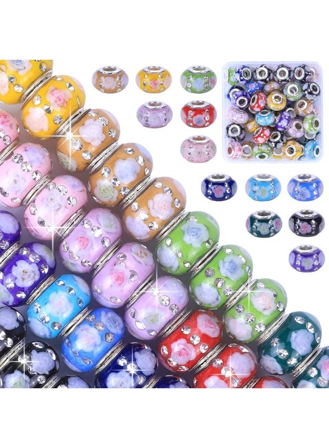 AIPRIDY Girls' Lucky Beads Lover Amber Beads, Big Hole Spacer Beads European Craft Murano Beads for DIY Charms Bracelet Jewelry Making (Rainbow) - Image 1