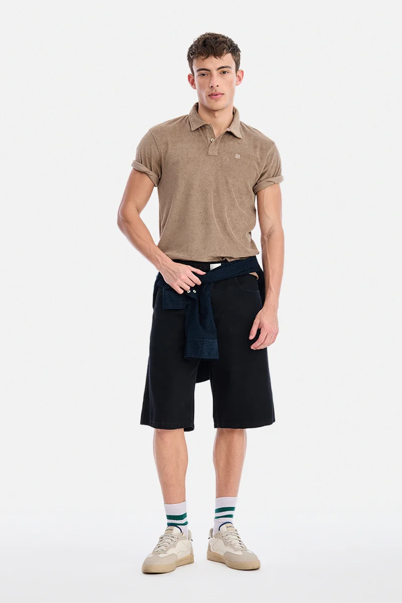 سنيتش Brown Solid Short Sleeve Regular Fit Casual T-Shirt