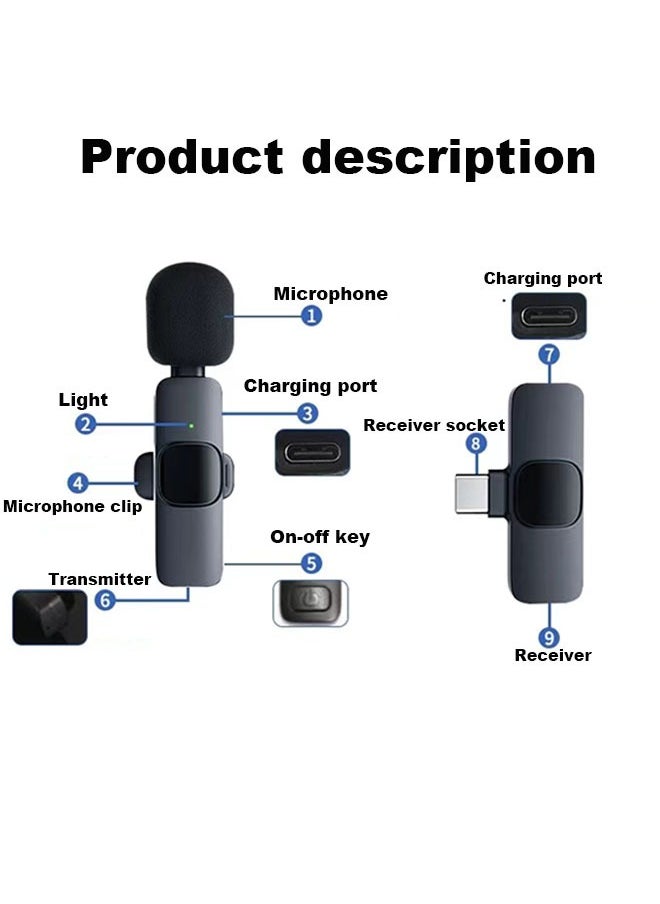 Generic - 2 Pack Wireless Microphone, Compatible with Android, Plug-Play Mini Lapel Mic with Noise Reduction, for Video Recording, Live Streaming, TikTok, Interview, YouTube - Image 1