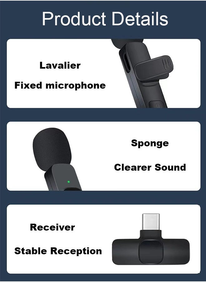 Generic - 2 Pack Wireless Microphone, Compatible with Android, Plug-Play Mini Lapel Mic with Noise Reduction, for Video Recording, Live Streaming, TikTok, Interview, YouTube - Image 1