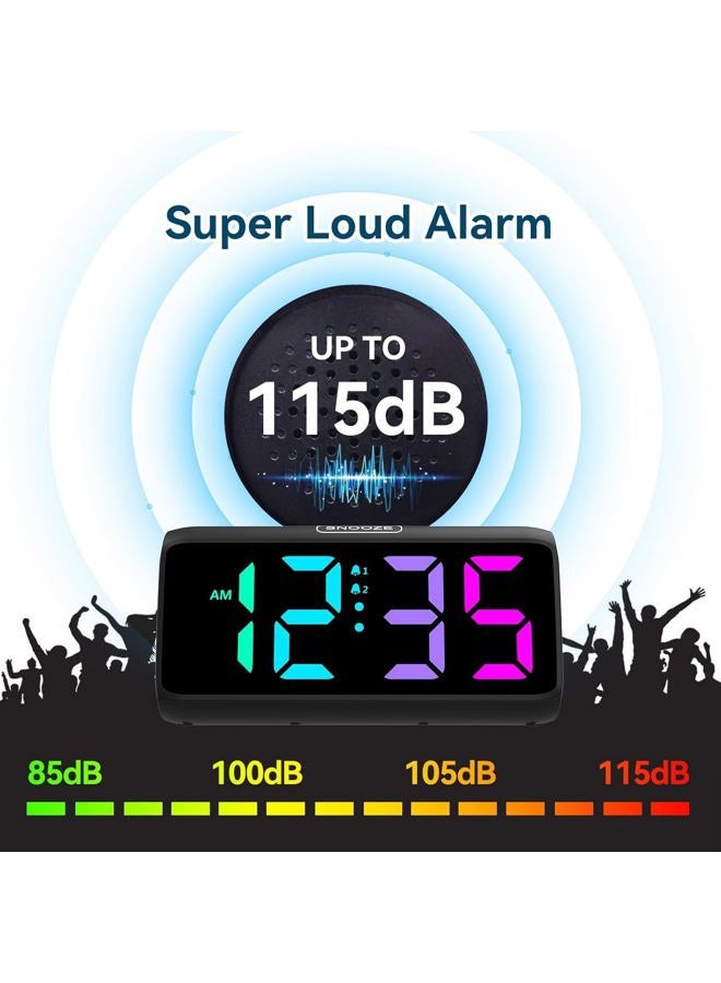 Netzu Loud Alarm Clock for Heavy Sleepers, RGB Alarm Clocks for Bedrooms Seniors Kids, Plug in Digital Clock with 5 Dimmers, 2 Alarms, 4 Volumes and Snooze - Image 3