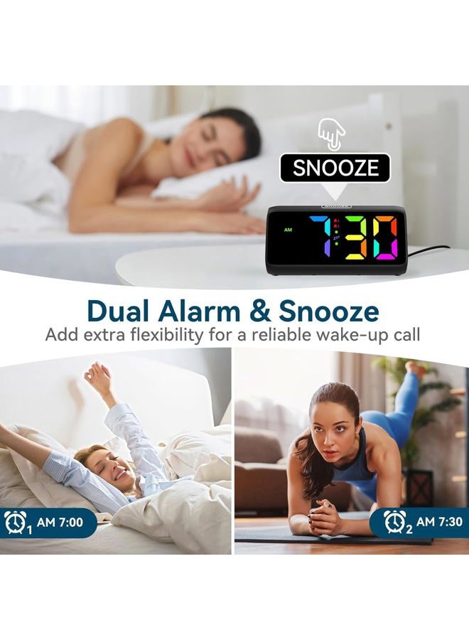 Netzu Loud Alarm Clock for Heavy Sleepers, RGB Alarm Clocks for Bedrooms Seniors Kids, Plug in Digital Clock with 5 Dimmers, 2 Alarms, 4 Volumes and Snooze - Image 4