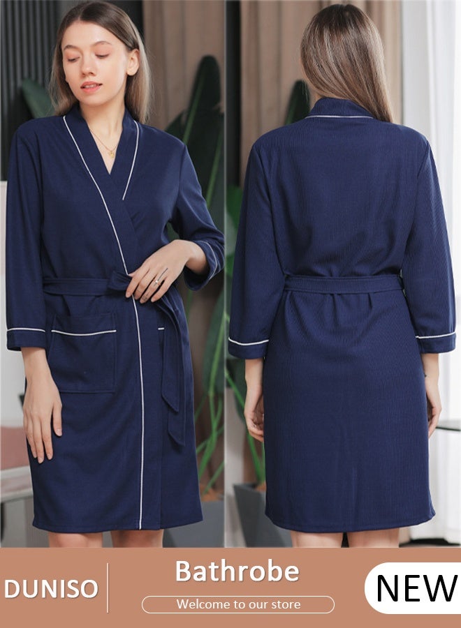 DUNISO Women's Waffle Kimono Bathrobe Short Sleeve Sleepwear Spa Robe Nightwear Nightgown Women Water Bathrobe Bridesmaid Robes Dressing Gown Autumn Robe - Image 1
