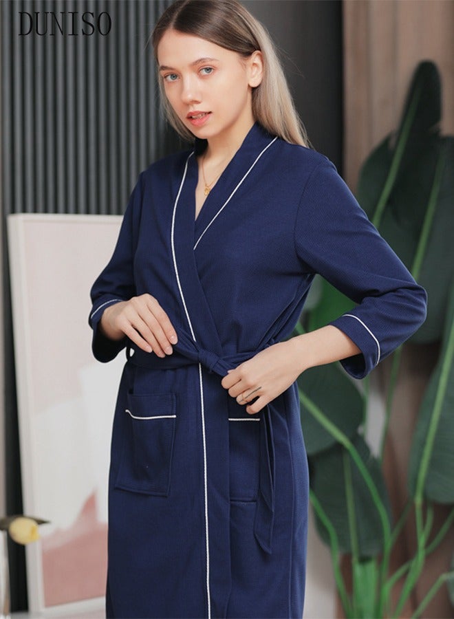DUNISO Women's Waffle Kimono Bathrobe Short Sleeve Sleepwear Spa Robe Nightwear Nightgown Women Water Bathrobe Bridesmaid Robes Dressing Gown Autumn Robe  - Image 2
