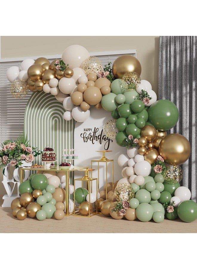 BALONAR Sage Green Sand Gold Balloons Garland Arch Kit140PCS White Nude Macaron Green Confetti Balloons for Safari Jungle Green Boho Baby Shower Bridal Shower Engagement Wedding Birthday Party Decorations  - Image 1