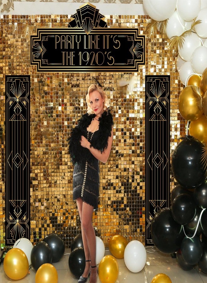 Oudain 3 Pcs 1920s Party Decorations Roaring 20s Decorations 1920s Themed Banner Party Porch Signs for Dance Black Gold Art Event Speakeasy Awards Night Halloween Hanging Supplies - Image 2