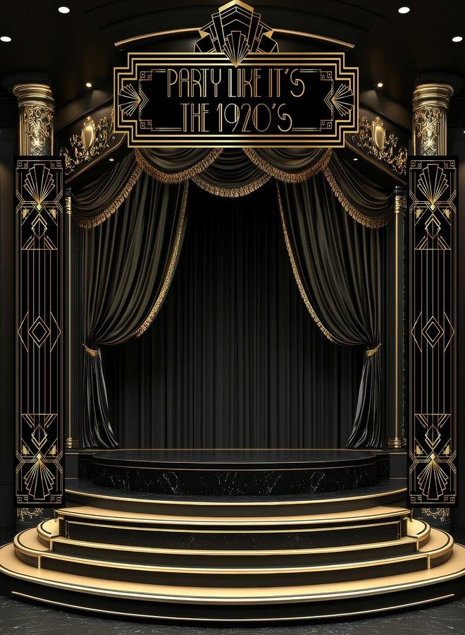 Oudain 3 Pcs 1920s Party Decorations Roaring 20s Decorations 1920s Themed Banner Party Porch Signs for Dance Black Gold Art Event Speakeasy Awards Night Halloween Hanging Supplies - Image 1