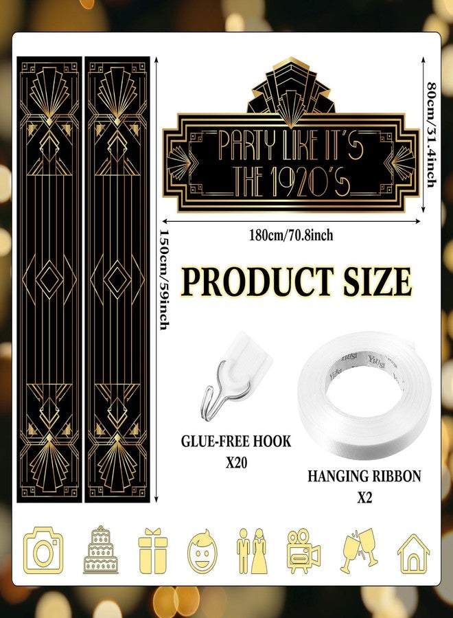 Oudain 3 Pcs 1920s Party Decorations Roaring 20s Decorations 1920s Themed Banner Party Porch Signs for Dance Black Gold Art Event Speakeasy Awards Night Halloween Hanging Supplies - Image 3