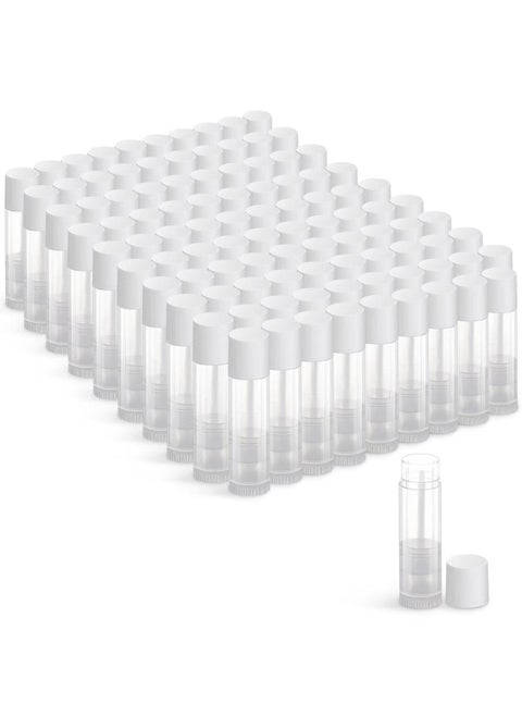 Jiuzhu 100 Sets Empty Lip Balm Tubes Bulk Round With White Caps For Diy Lipstick Homemade  3 16 Oz  5.5 Ml   Clear  Bpa Free  100 Tubes And 100 Caps