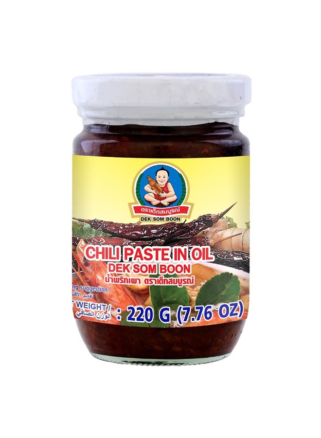 DEK SOM BOON Chilli Paste In Oil 220G, Thai Chili Condiment For Noodles Dumplings And Stir Fry - Image 1