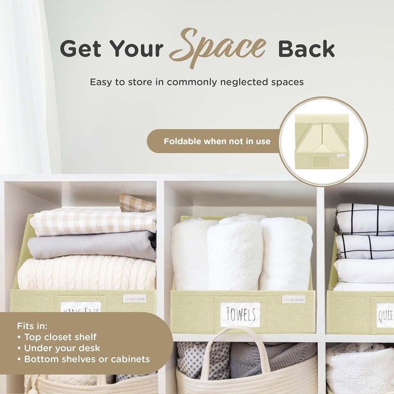 VIVIDECOR Trapezoid Closet Bins for Shelves – 12x12x10 Fabric Storage Baskets, Collapsible Organizer Boxes for Linen, Baby Clothes, Seasonal Storage – Light Beige, 3 Pack - Image 5