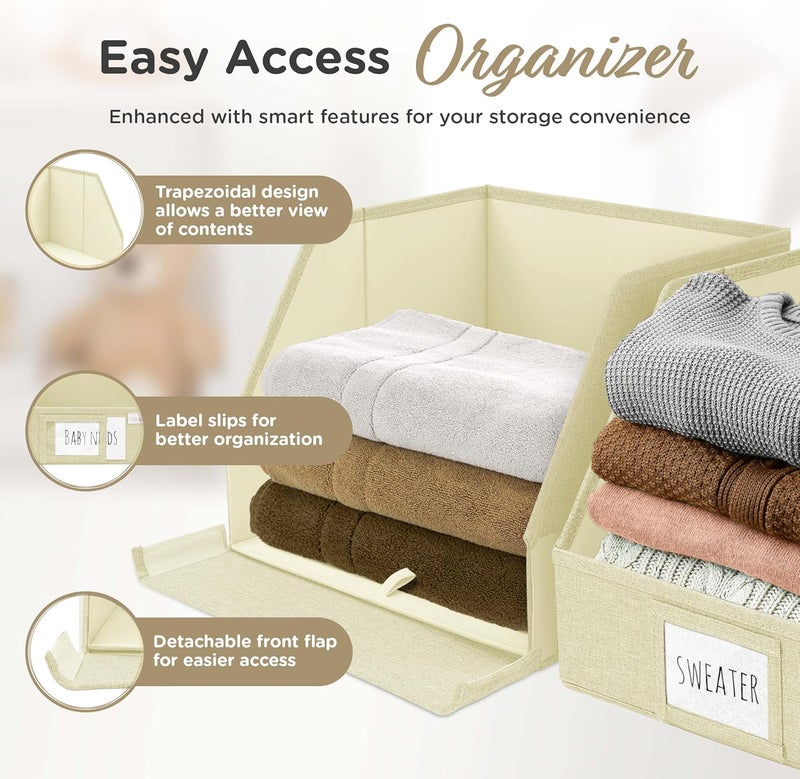 VIVIDECOR Trapezoid Closet Bins for Shelves – 12x12x10 Fabric Storage Baskets, Collapsible Organizer Boxes for Linen, Baby Clothes, Seasonal Storage – Light Beige, 3 Pack - Image 3