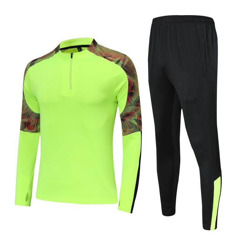 Generic Half-zipper pullover long-sleeved football training suit appearance suit spring and autumn running fitness sports clothing mens jersey Fluorescent green suit 