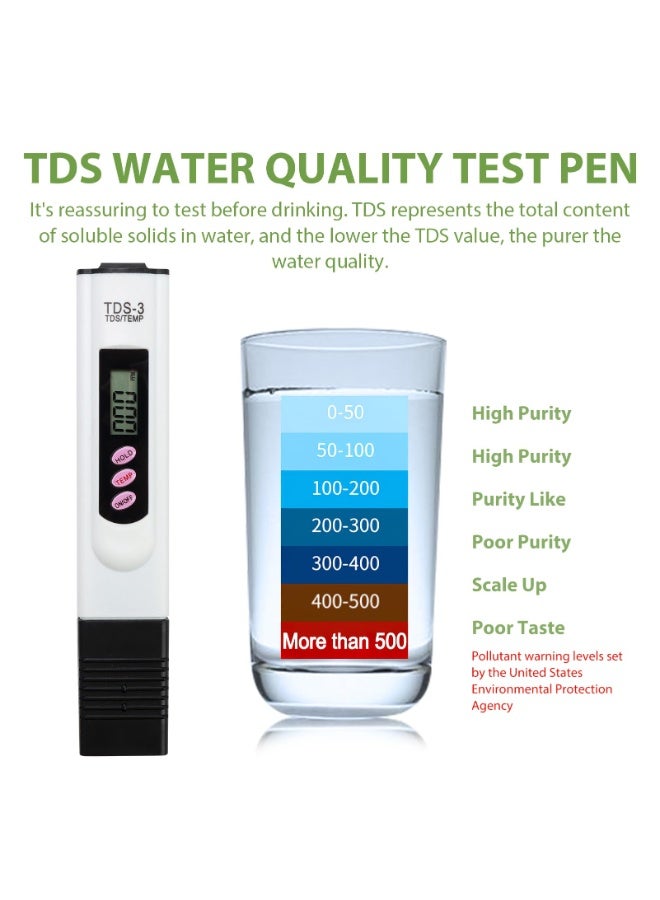 جهاز قياس جودة المياه TDS رقمي بشاشة LCD، مقياس محمول على شكل قلم، نطاق 0-9990 PPM بدقة ±2%، 3 في 1 لقياس TDS وEC ودرجة الحرارة، مناسب لماء الشرب، الأحواض، المسابح، الزراعة المائية، والمختبرات - Image 4