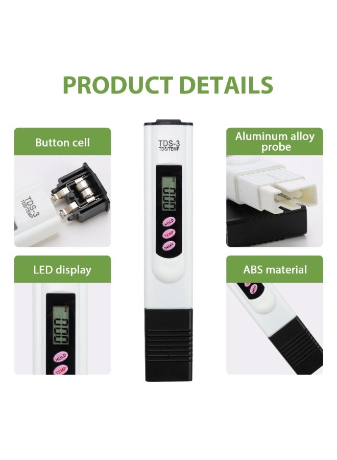 جهاز قياس جودة المياه TDS رقمي بشاشة LCD، مقياس محمول على شكل قلم، نطاق 0-9990 PPM بدقة ±2%، 3 في 1 لقياس TDS وEC ودرجة الحرارة، مناسب لماء الشرب، الأحواض، المسابح، الزراعة المائية، والمختبرات - Image 3