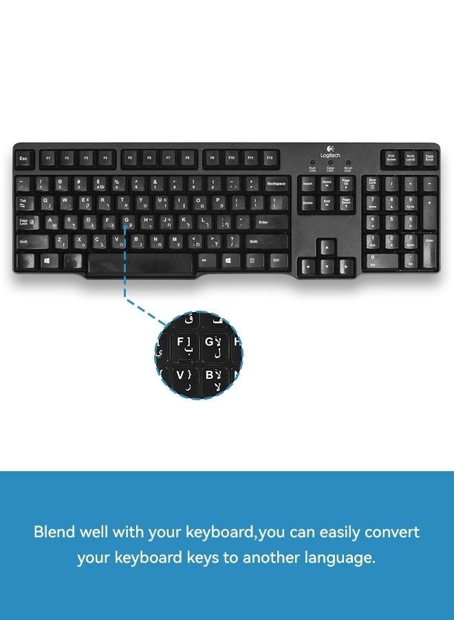 Haing 3-Pack Durable Arabic Keyboard Stickers, Dustproof, Waterproof, Strong Adhesion, Black Background with White Letters, for Laptops and Desktops (Arabic-Black) - Image 2