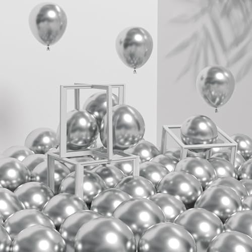 Awenztech 120pcs 5 inch Metallic Silver Small Chrome Silver Latex Balloons for Graduation Wedding Baby Shower Disco Birthday Party Decorations - Image 1