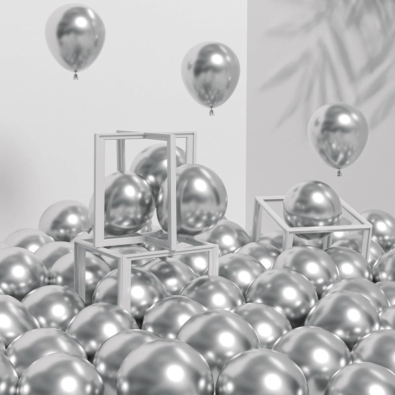 Awenztech 120pcs 5 inch Metallic Silver Small Chrome Silver Latex Balloons for Graduation Wedding Baby Shower Disco Birthday Party Decorations - Image 3