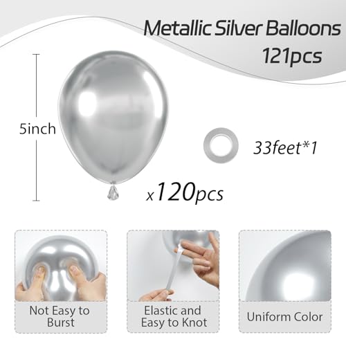 Awenztech 120pcs 5 inch Metallic Silver Small Chrome Silver Latex Balloons for Graduation Wedding Baby Shower Disco Birthday Party Decorations - Image 5