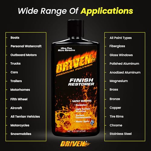 DRIVEN Finish Restorer for All Paint Types, Clear Coat, Fiberglass Gel Coat, Tire Rims & More - Safely Removes Medium to Heavy Oxidation, Water Spots, Light Surface Scratches - for Automobiles, Boats - Image 4