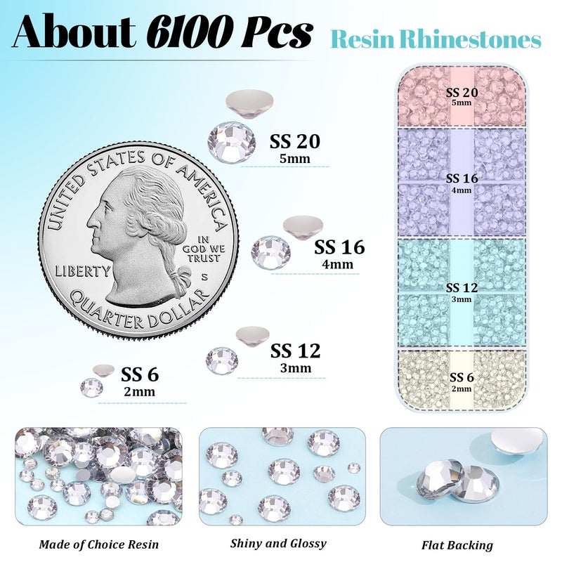 TINKRSTUFF 6100Pcs Resin Rhinestones for Crafting with 2Pcs 10ml B7000 Jewelry Glue, 1 Box Flatback Crystals Diamond (Clear) for Bedazzling Crafts DIY Nail Art Non Hotfix Gems for Clothing Shoes Tumblers - Image 2